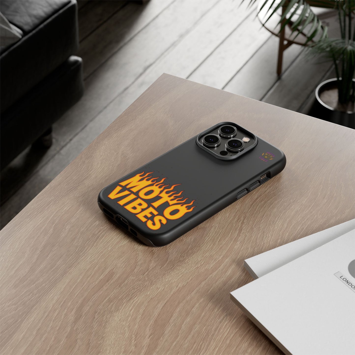 Moto Vibes Phone Case, Tough Phone Cover, Motorcycle Lover Gift, Biker Accessories, Flames Design, Cool Phone Protector