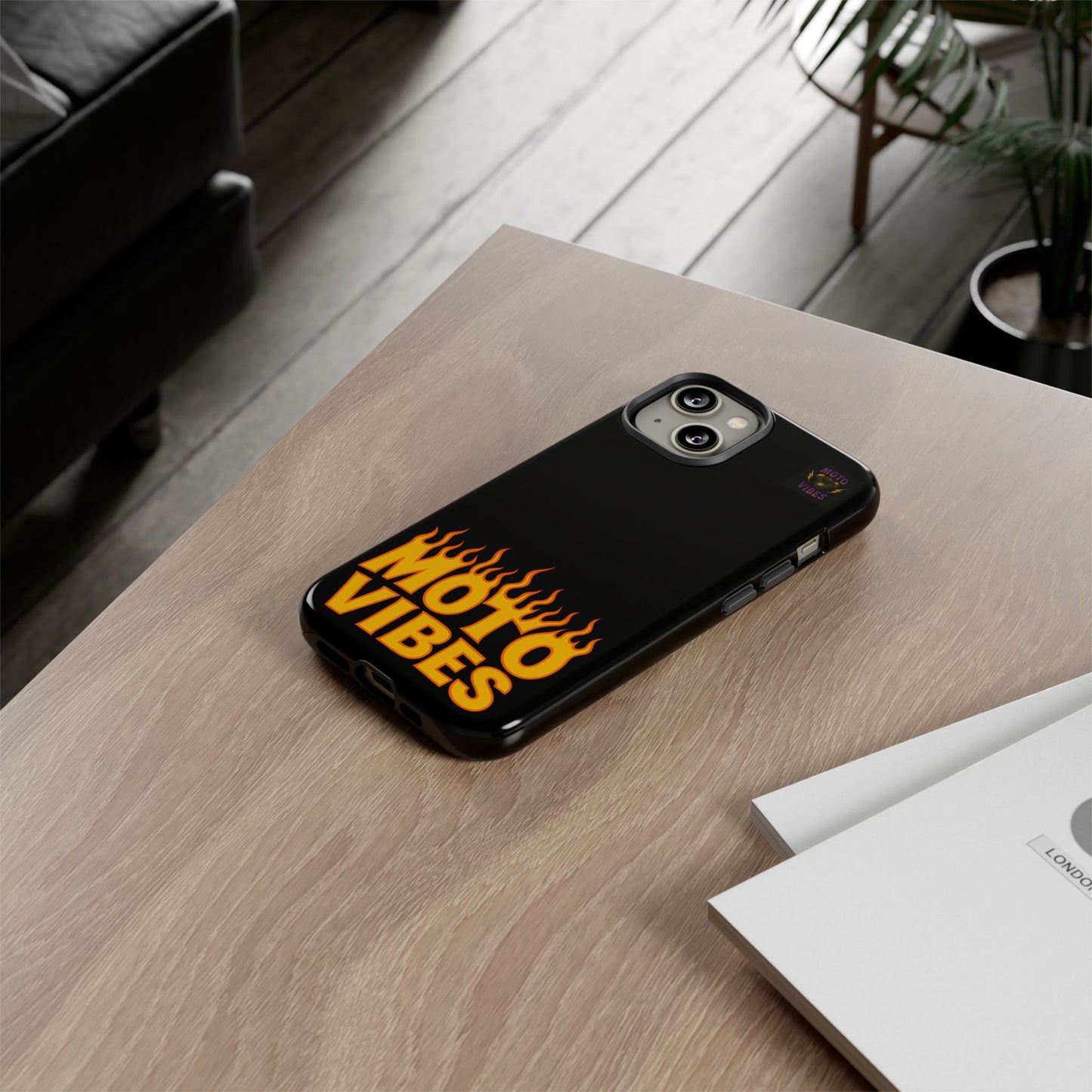 Moto Vibes Phone Case, Tough Phone Cover, Motorcycle Lover Gift, Biker Accessories, Flames Design, Cool Phone Protector